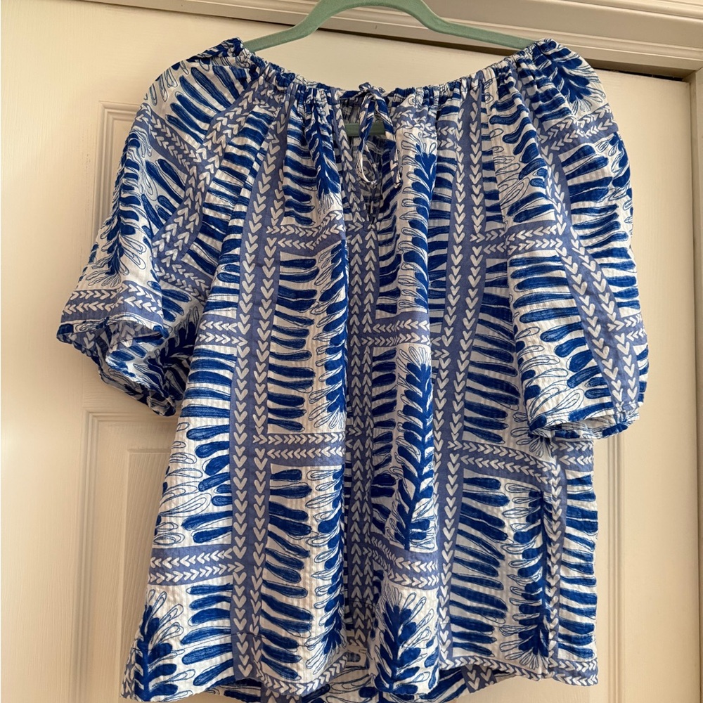 Blue Patterned Off-Shoulder Top